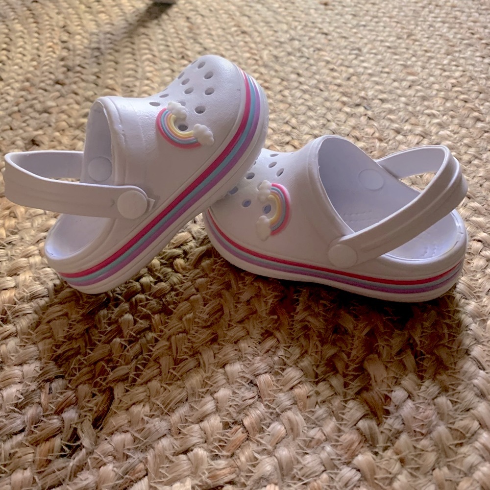 Girls White Rainbow Crocs
